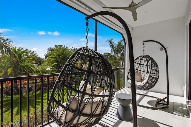 balcony with ceiling fan