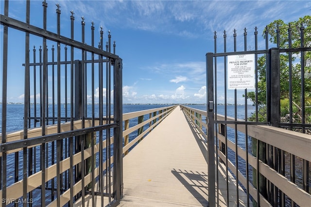 view of dock featuring a water view