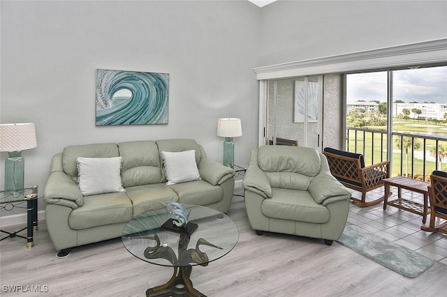 living room featuring light wood-type flooring