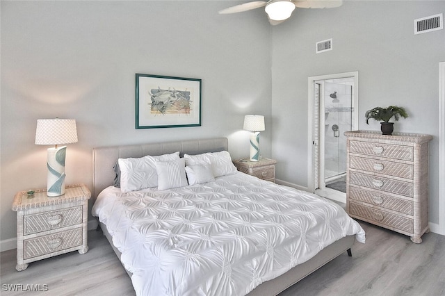 bedroom featuring ceiling fan and hardwood / wood-style floors