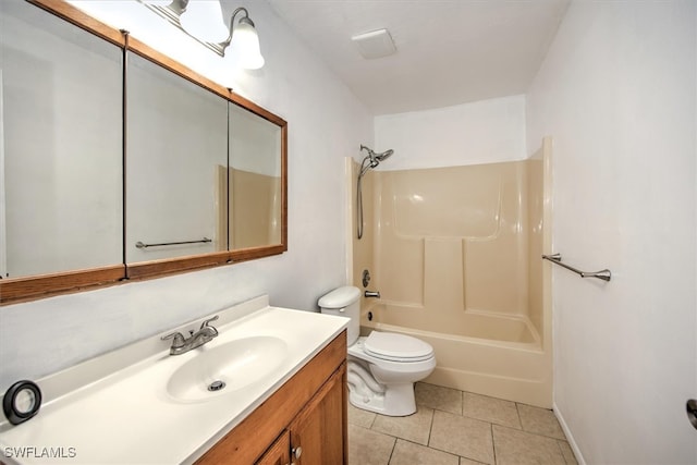 full bathroom with tile patterned flooring, shower / tub combination, vanity, and toilet