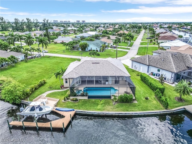 bird's eye view featuring a water view