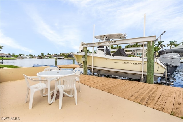 dock area with a water view