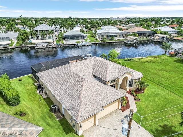 aerial view featuring a water view