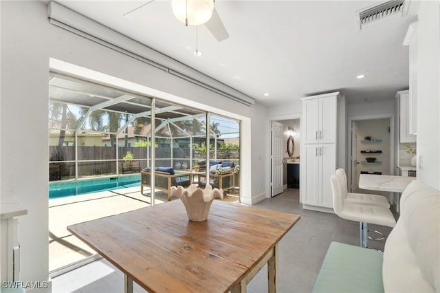 dining area featuring ceiling fan