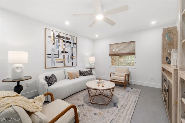 living room with ceiling fan