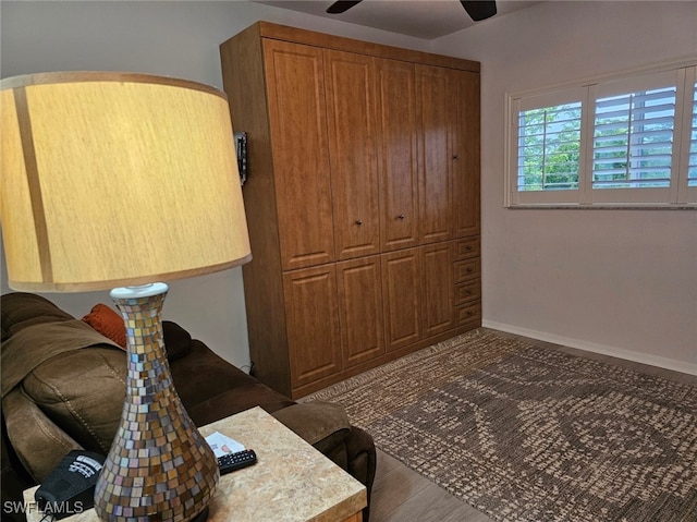 office featuring ceiling fan and hardwood / wood-style floors