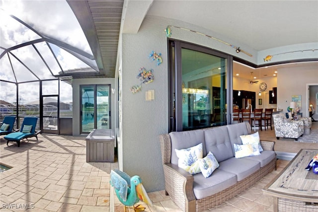 view of patio / terrace featuring a lanai and an outdoor hangout area