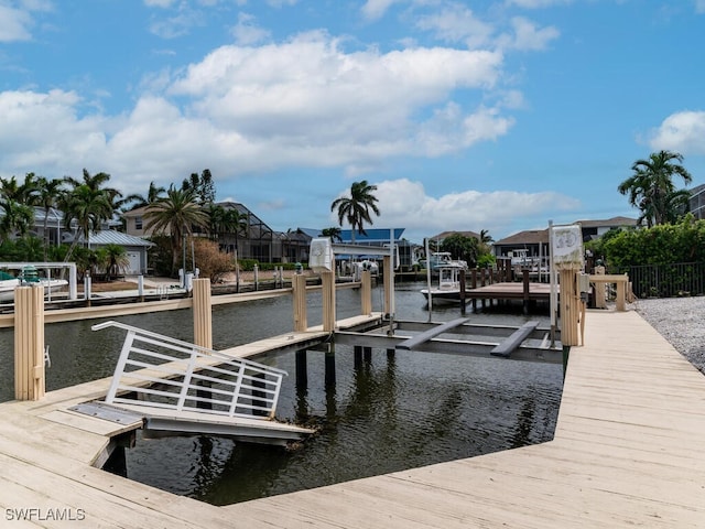 dock area with a water view