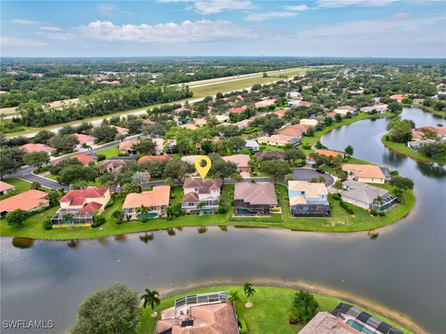 bird's eye view featuring a water view