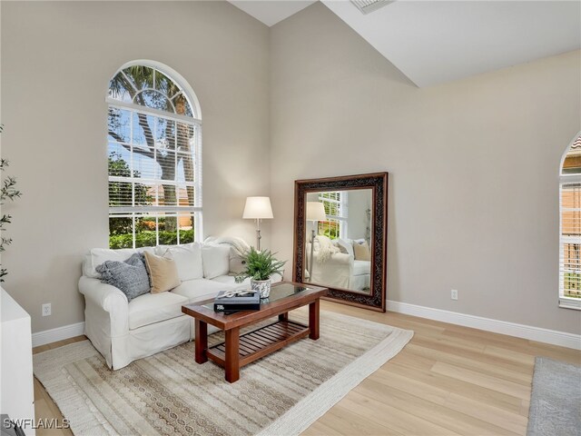 living room featuring light hardwood / wood-style flooring and plenty of natural light