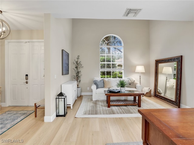 living room featuring light wood-type flooring