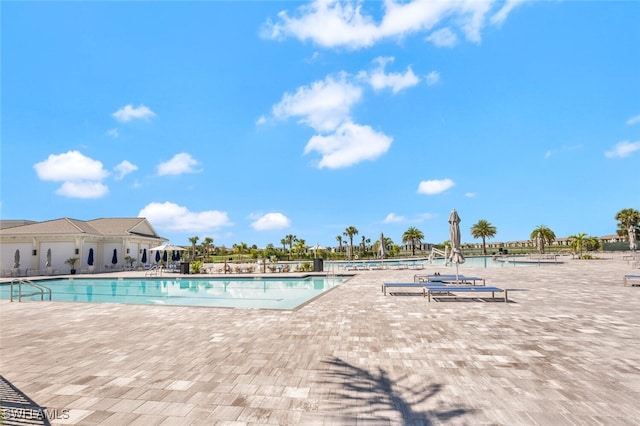 view of swimming pool with a patio area