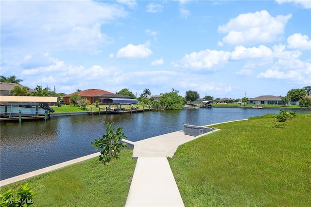 property view of water featuring a boat dock