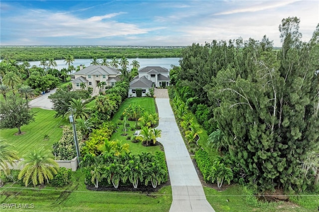 bird's eye view featuring a water view