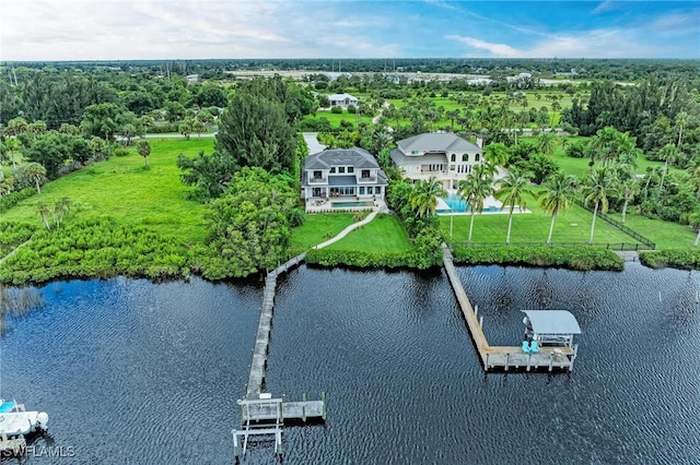 bird's eye view featuring a water view