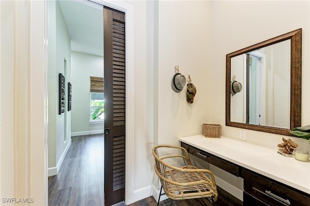 interior space featuring vanity and hardwood / wood-style floors