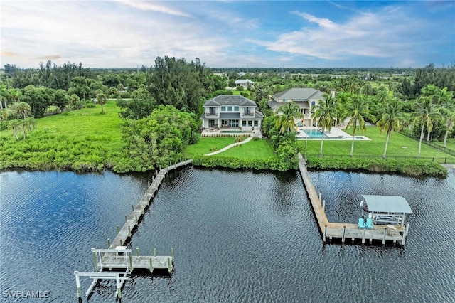 aerial view with a water view