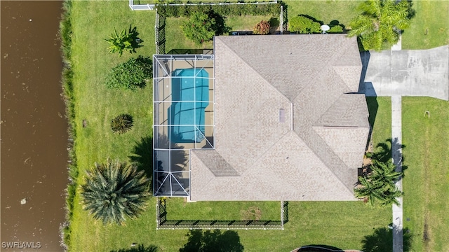 aerial view with a water view