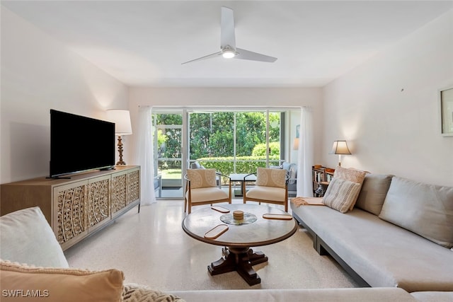 living room with ceiling fan