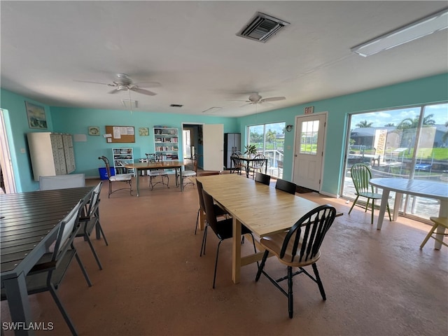 dining area with ceiling fan