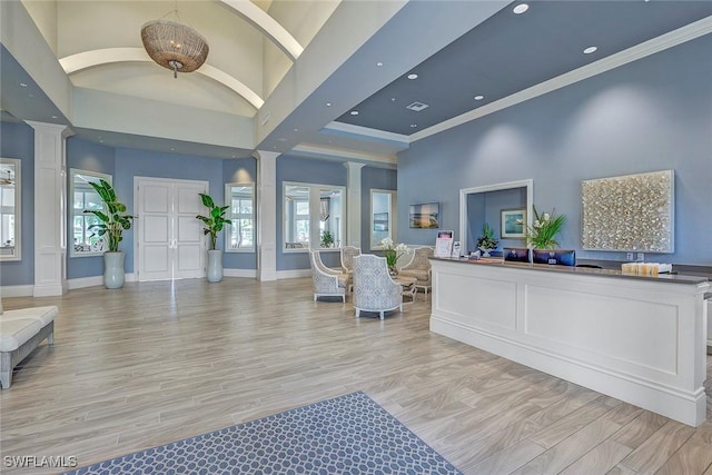 reception area with decorative columns