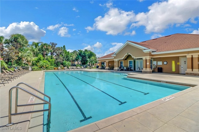 pool with a patio