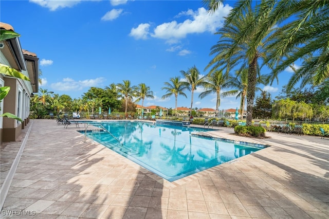 view of swimming pool with a patio area