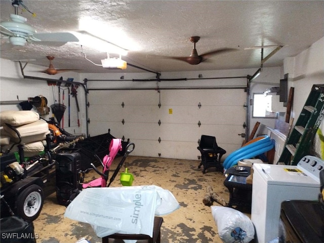 garage with washer / clothes dryer and a garage door opener