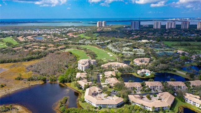 drone / aerial view featuring a water view