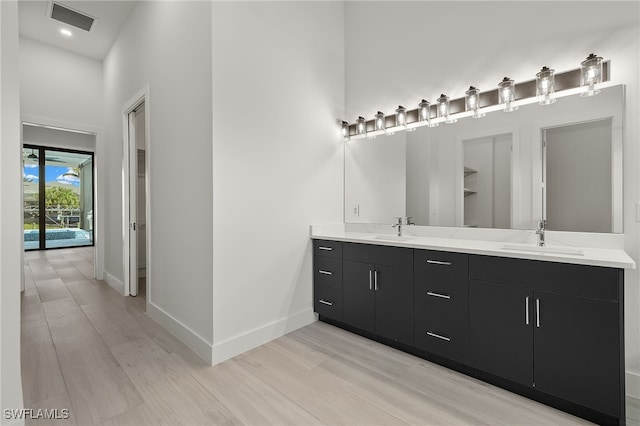 bathroom featuring vanity and wood-type flooring