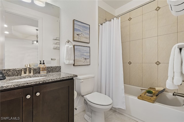 full bathroom with tile patterned flooring, vanity, shower / bath combination with curtain, and toilet