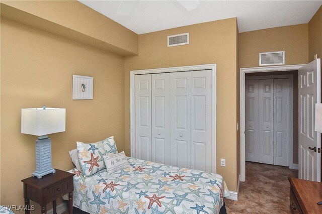 bedroom with a closet and ceiling fan