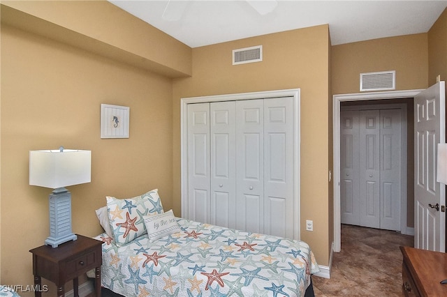 bedroom featuring a closet and ceiling fan