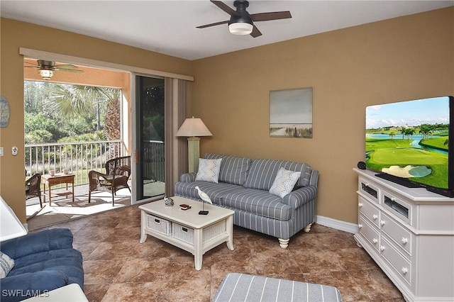 living room with ceiling fan