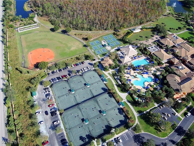 aerial view with a water view