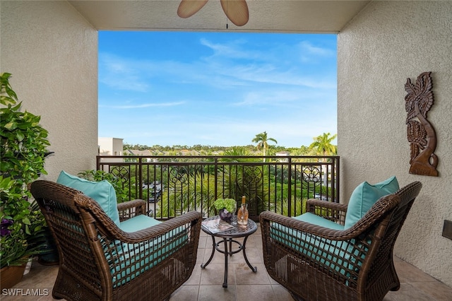 balcony with ceiling fan