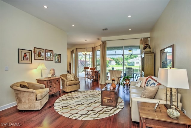 living room with hardwood / wood-style flooring