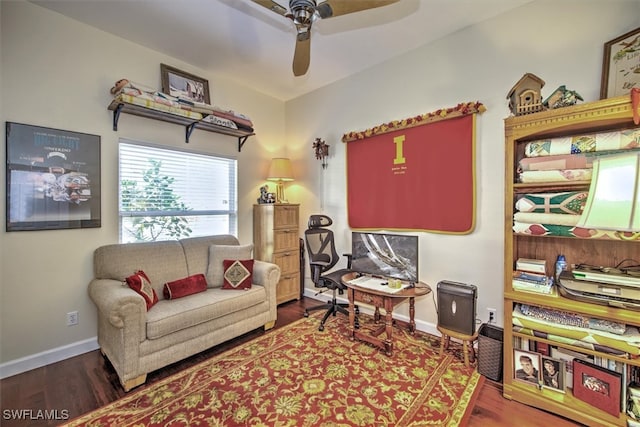 interior space featuring hardwood / wood-style floors and ceiling fan