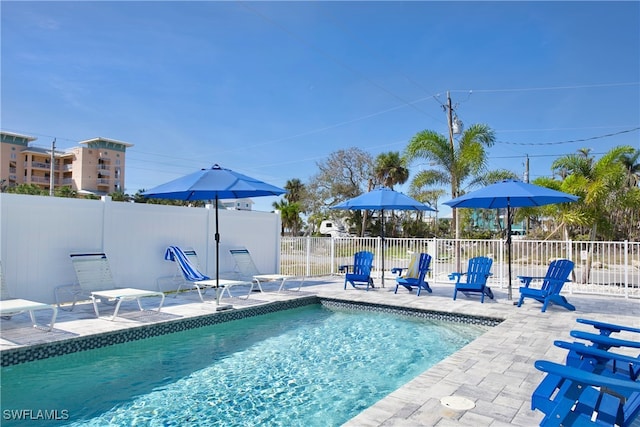 view of swimming pool with a patio area