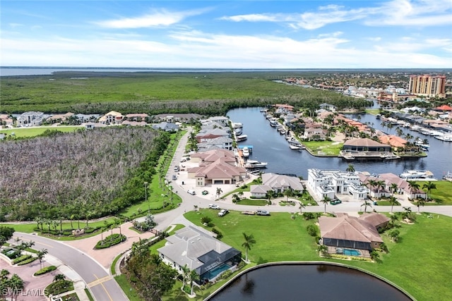 aerial view with a water view