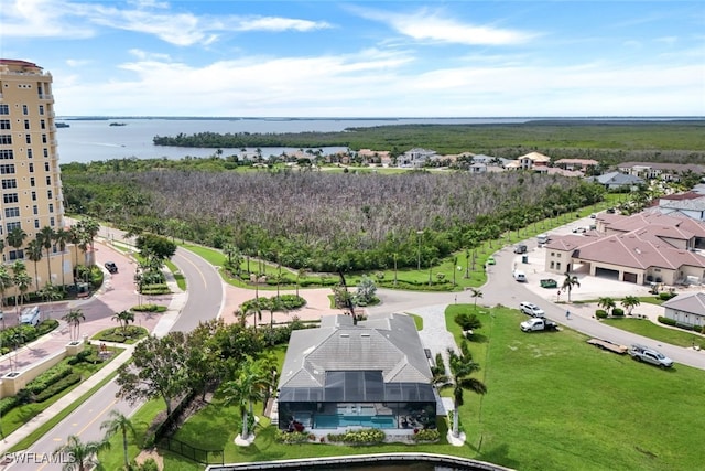 aerial view with a water view