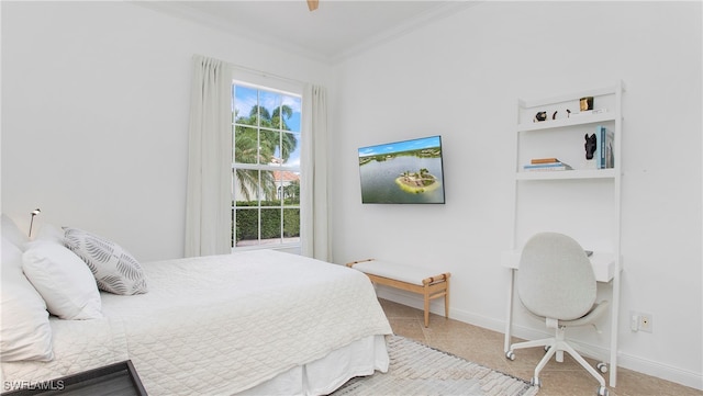 bedroom with ornamental molding