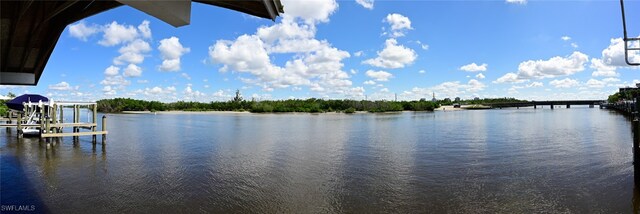 property view of water with a dock