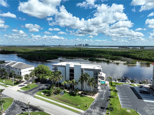 bird's eye view featuring a water view