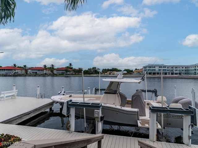 dock area featuring a water view