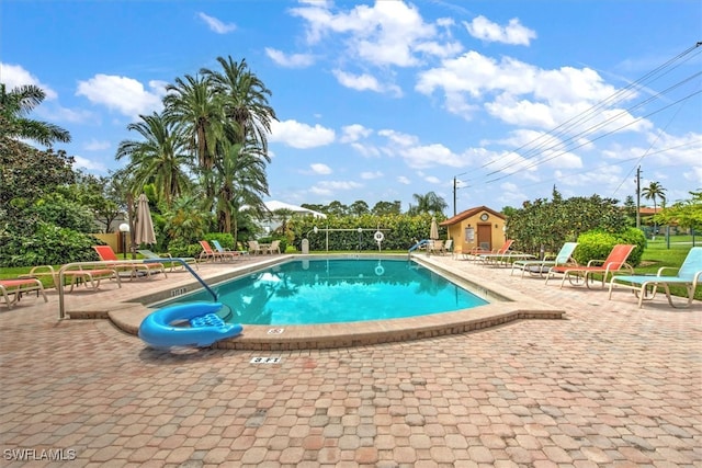 view of swimming pool with a patio area