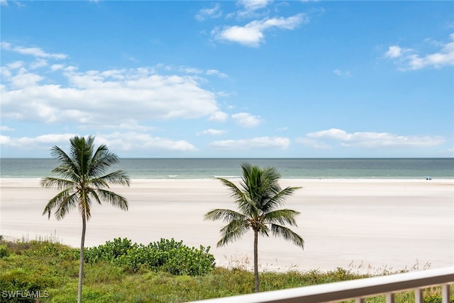 property view of water featuring a beach view