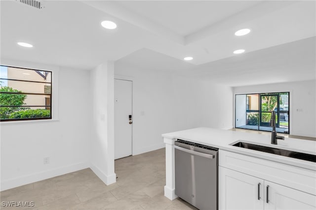 kitchen with sink, white cabinetry, and stainless steel dishwasher