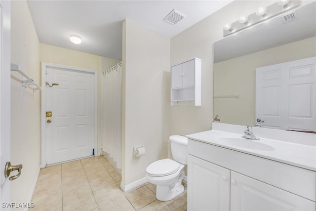 bathroom with vanity, toilet, and tile patterned floors